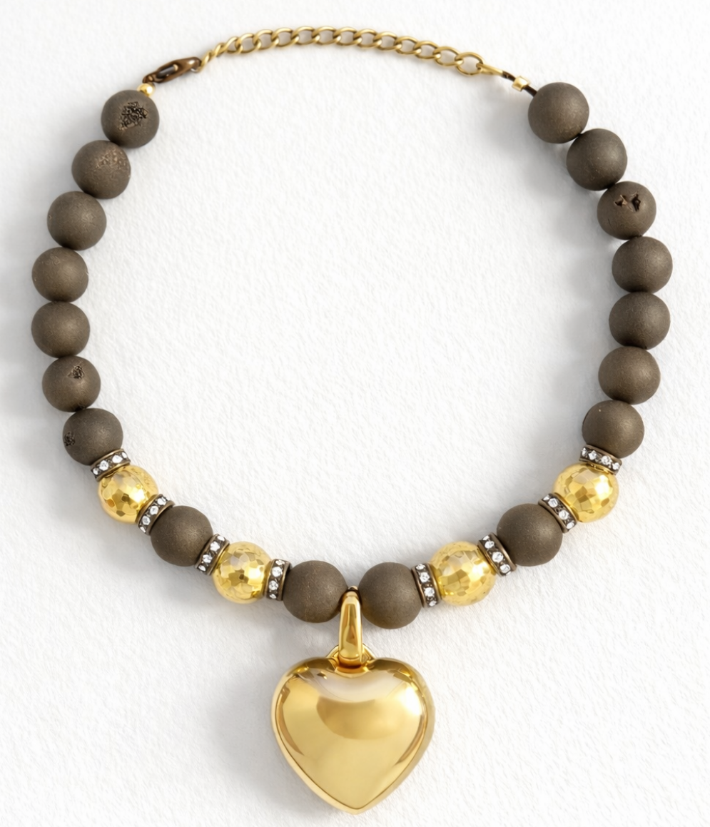 DNA Necklace “Golden Heart” — Agate Amulet (Convertible Pendant)