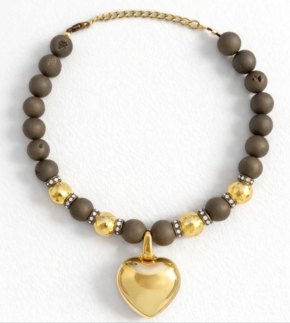DNA Necklace “Golden Heart” — Agate Amulet (Convertible Pendant)