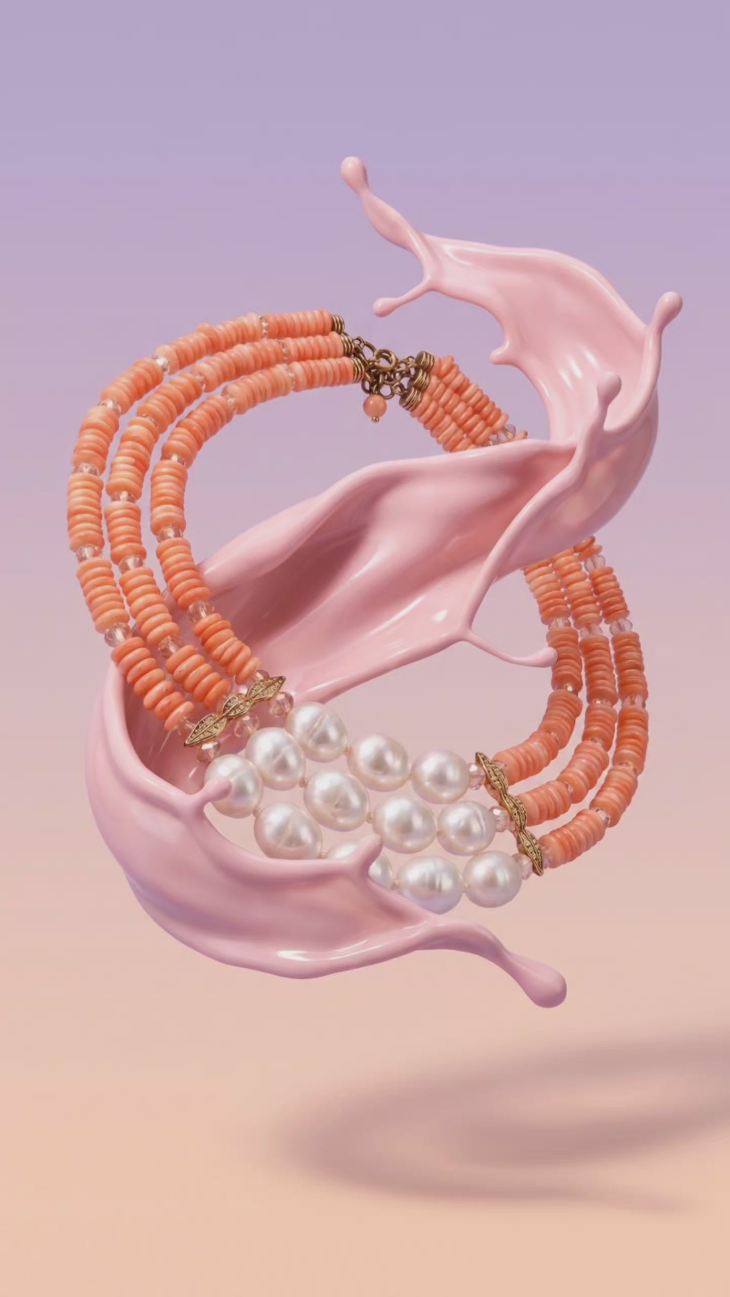 Coral shell & Pearl Statement Necklace — 24K Gold planted Clasp
