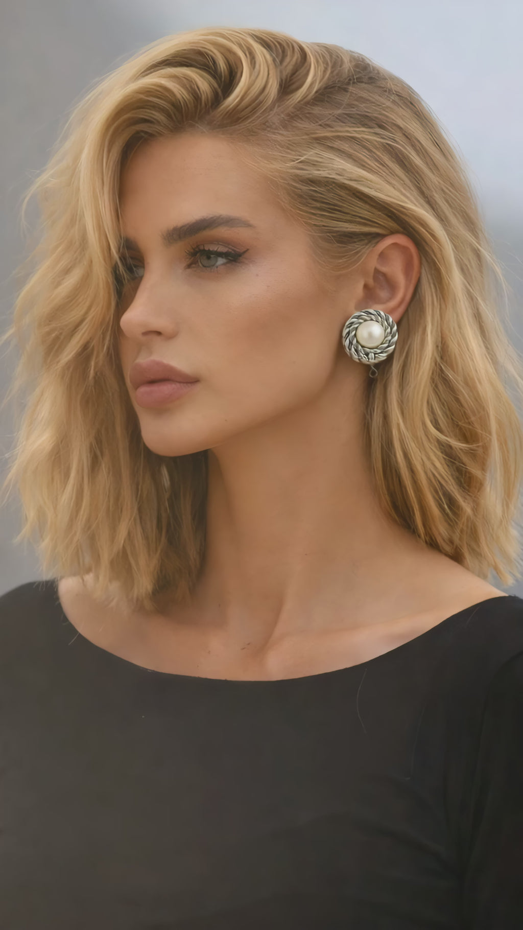 Pearl Vintage style Clip-On Earrings — Silver Rope Frame