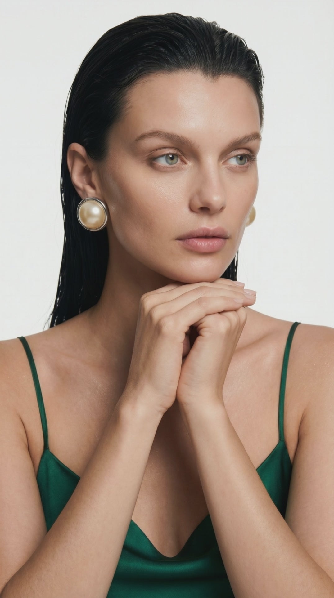 Classic Pearl Clip-On Earrings — Silver Frame (big )