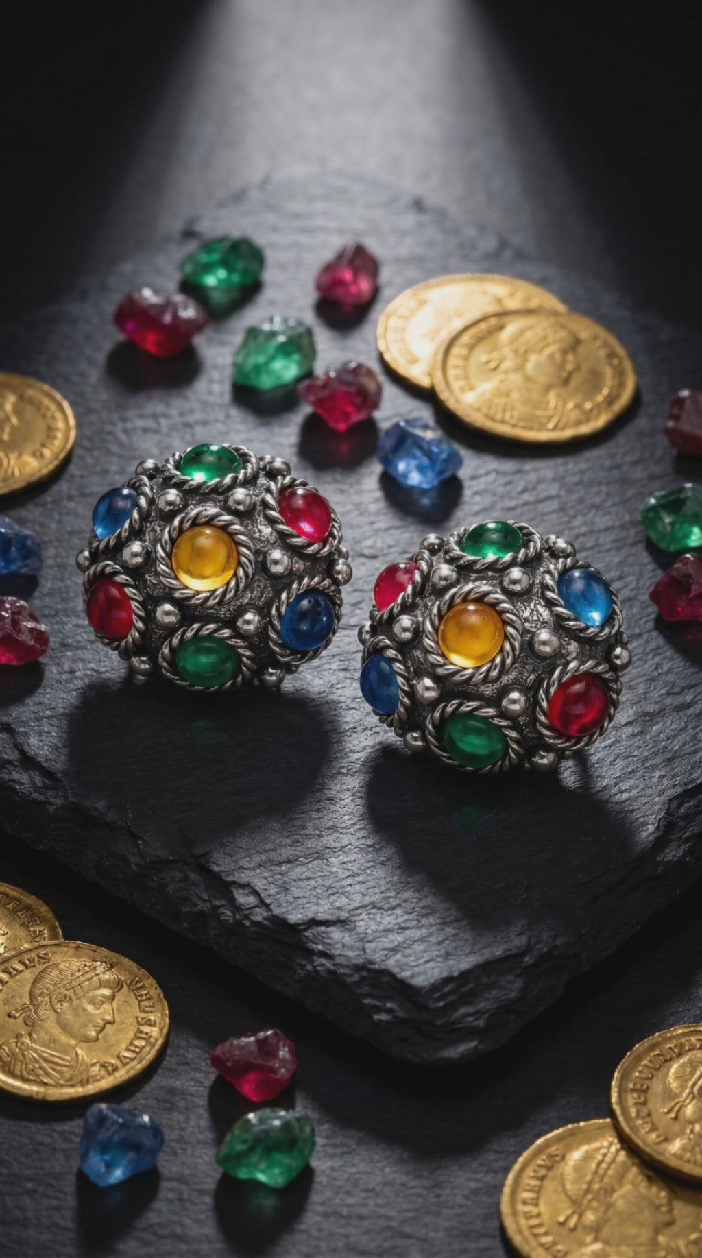 Tutti Frutti Silver Clip-On Earrings