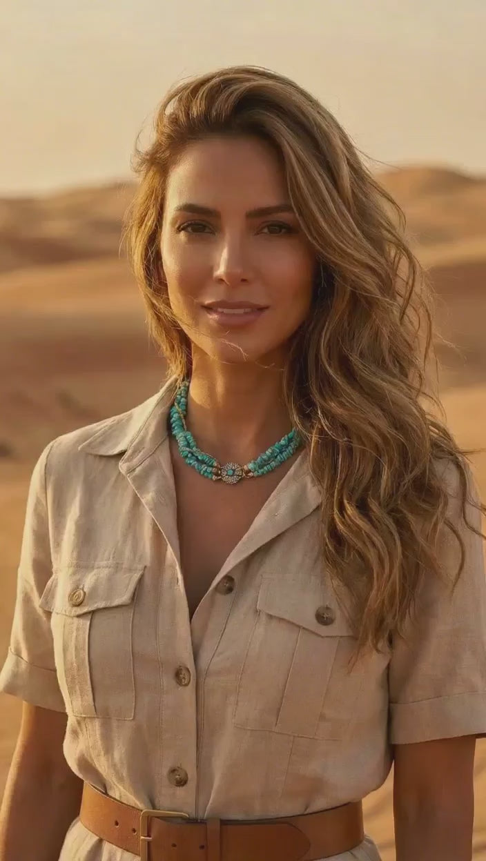 Safari  Necklace-Turquoise Tone Natural Stone
