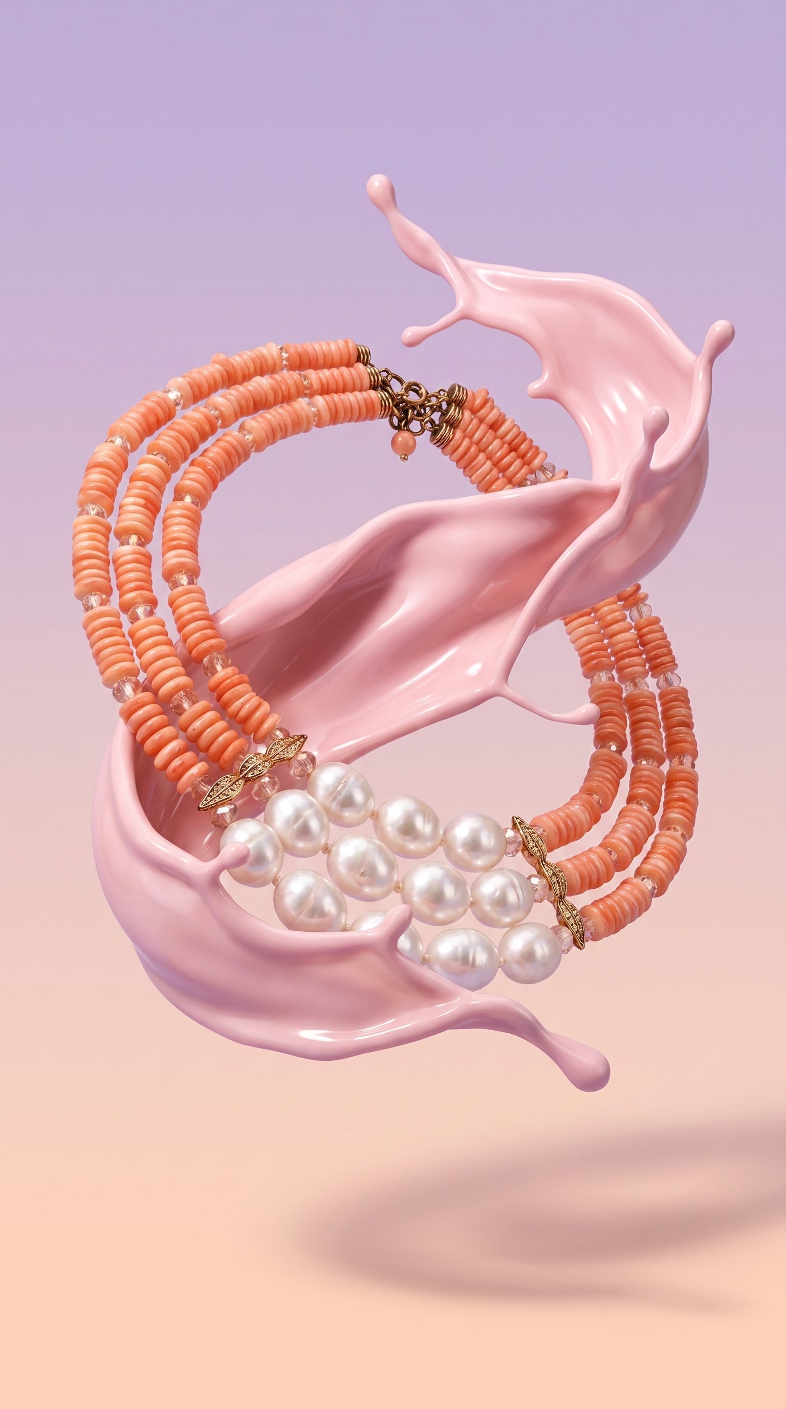 Coral shell & Pearl Statement Necklace — 24K Gold planted Clasp