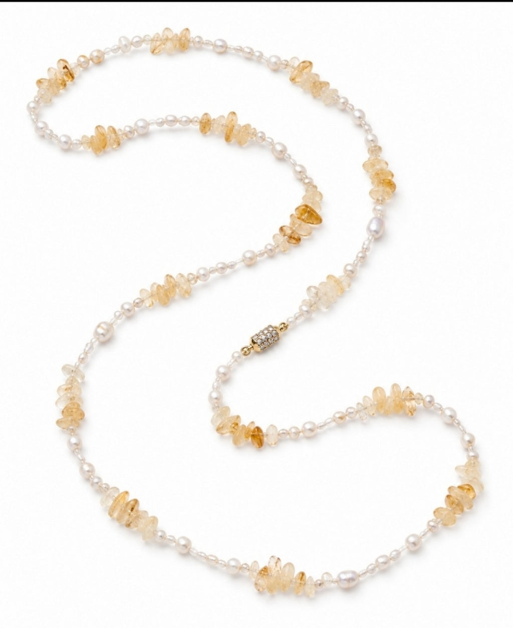 Handmade Citrine & Pearl Sautoir Necklace