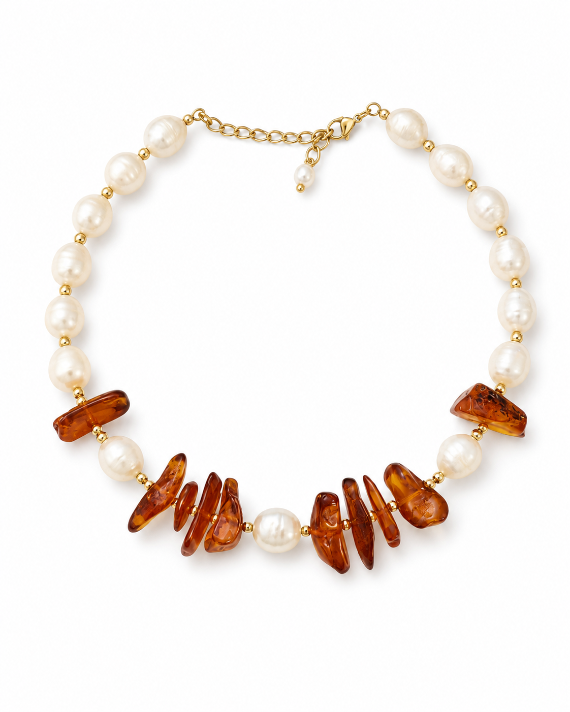 Baltic Amber & Pearl Choker — Gold planted Chain