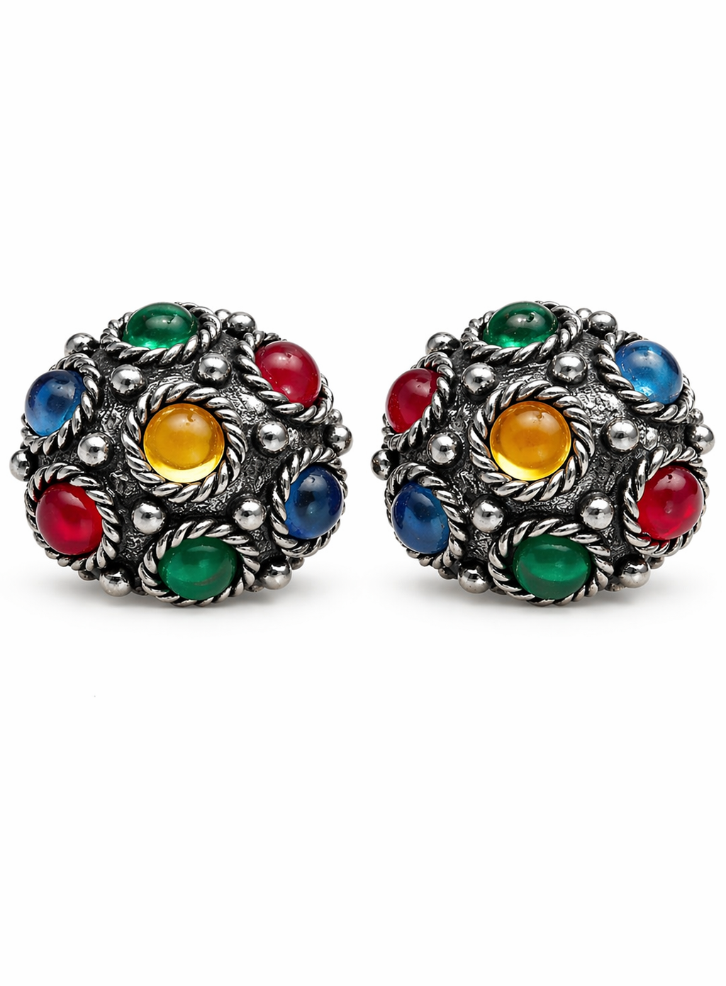 Tutti Frutti Silver Clip-On Earrings