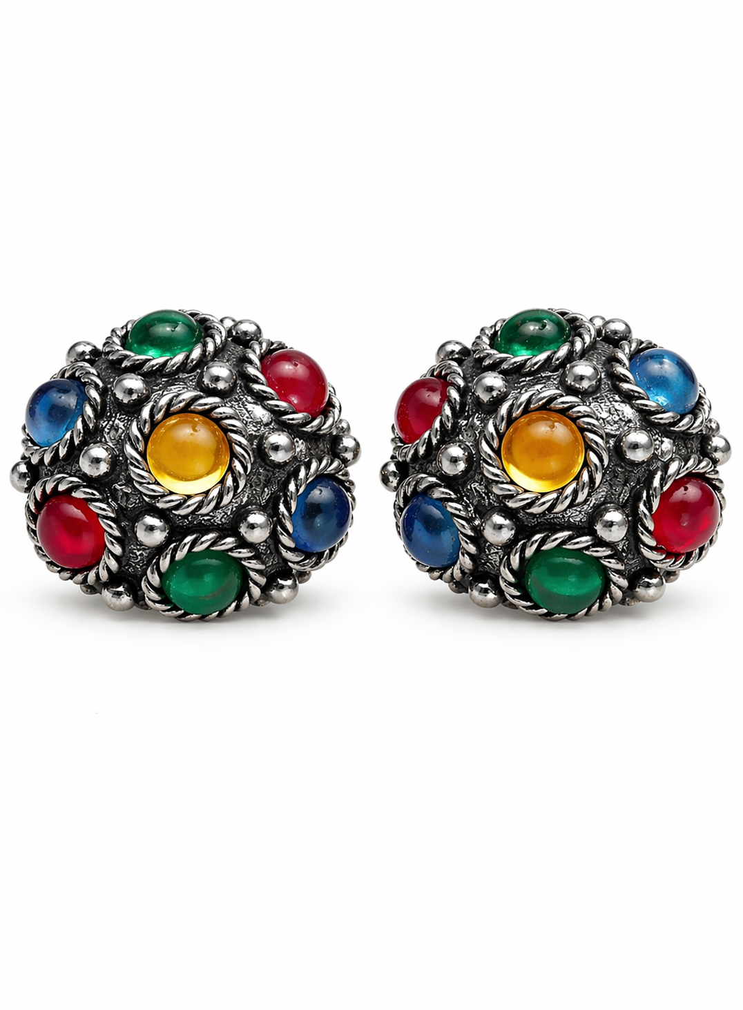 Tutti Frutti Silver Clip-On Earrings