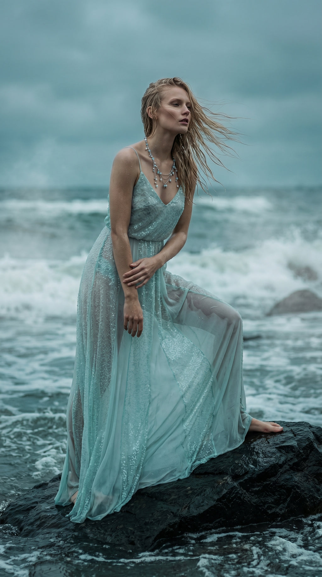Baltic Siren Necklace — Sky Jade & Pearl