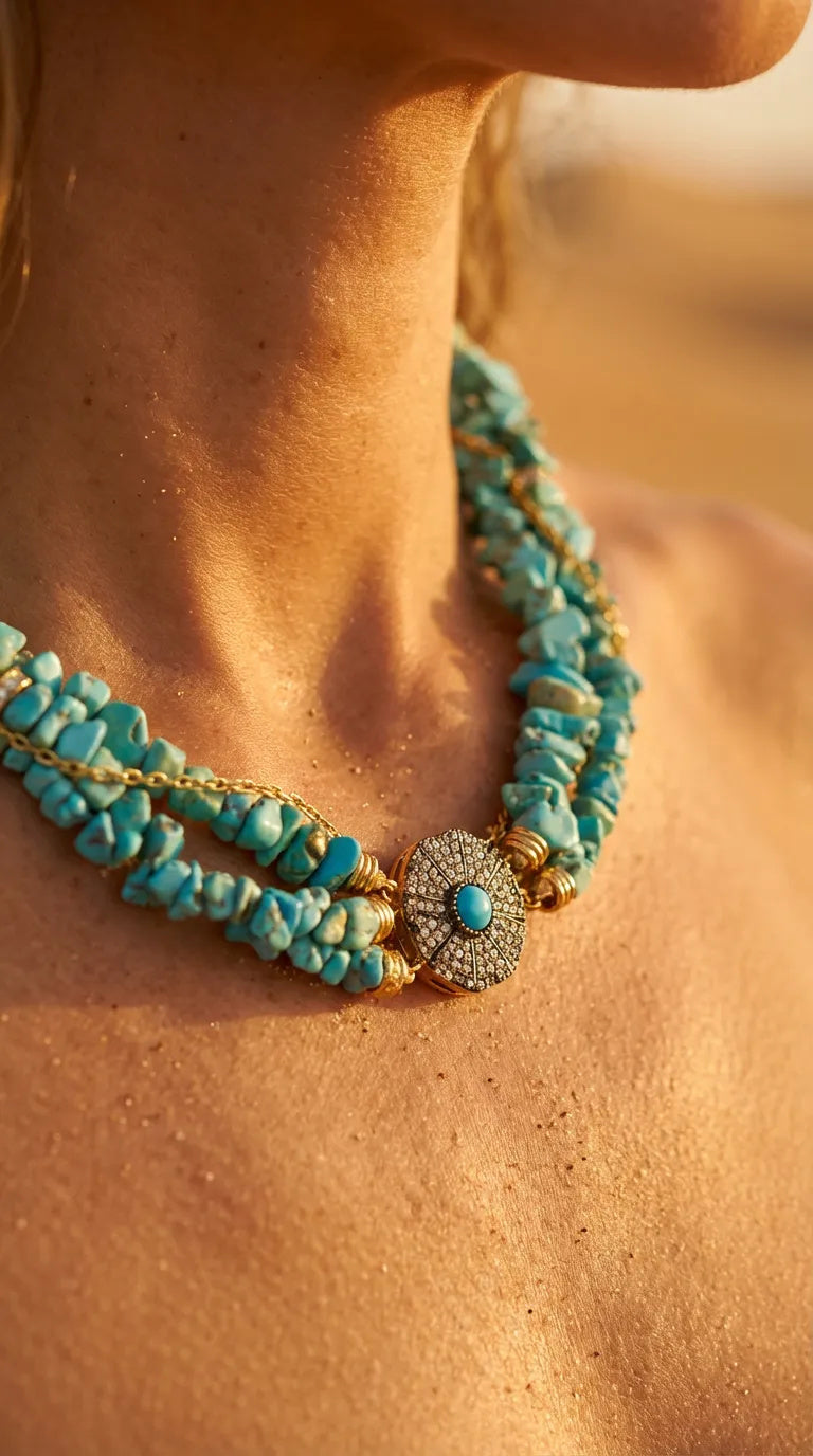 Safari  Necklace-Turquoise Tone Natural Stone