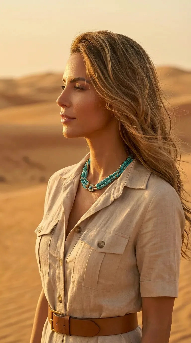 Safari  Necklace-Turquoise Tone Natural Stone