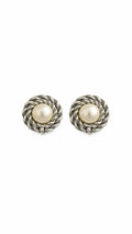 Pearl Vintage style Clip-On Earrings — Silver Rope Frame