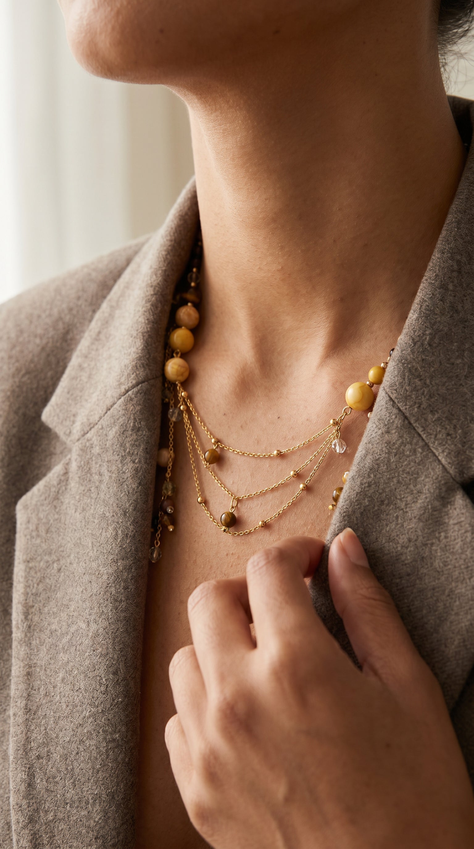 Necklace with Natural Stones: Tiger’s Eye, Jadeite & Jasper