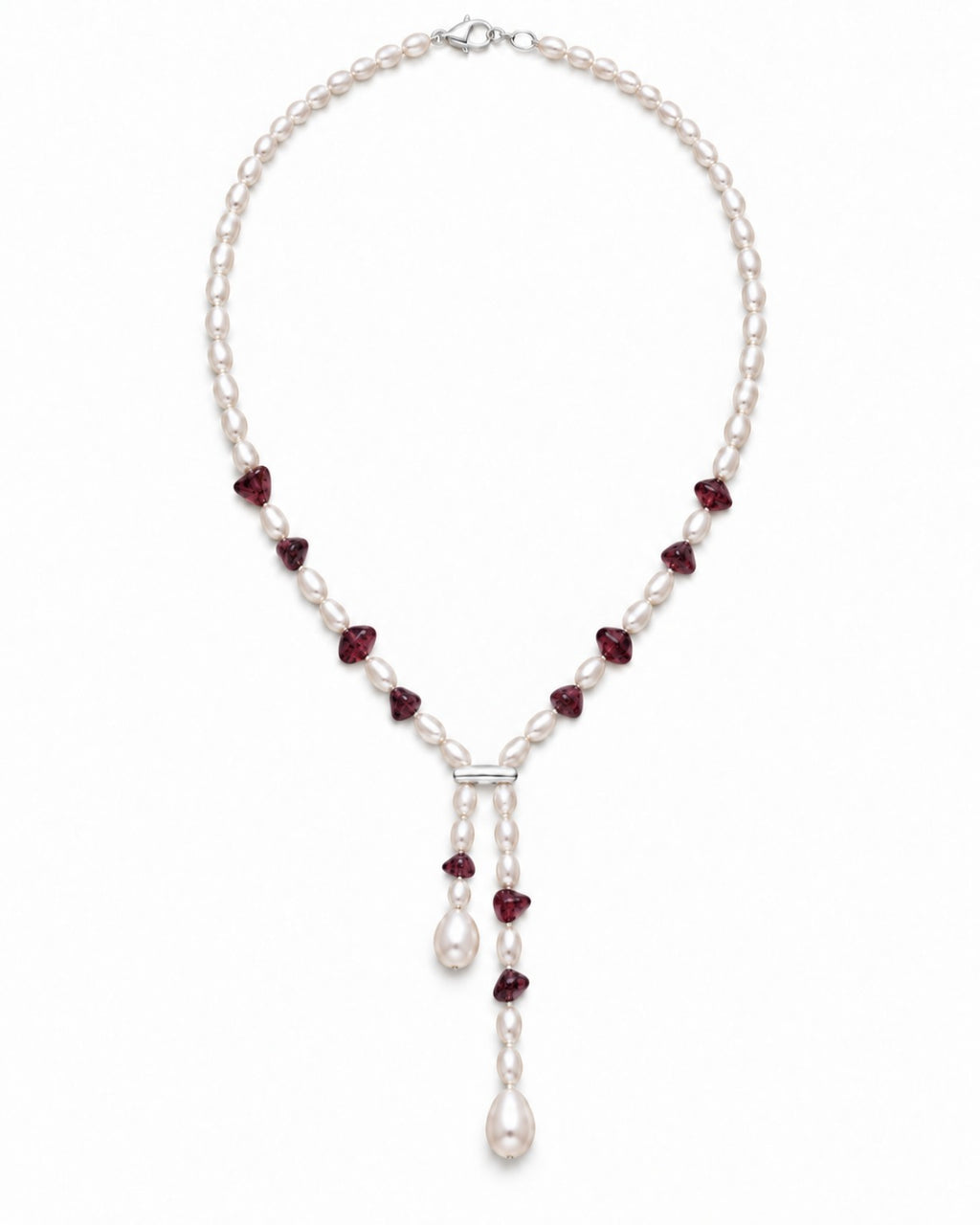 Freshwater pearl Y necklace – garnet