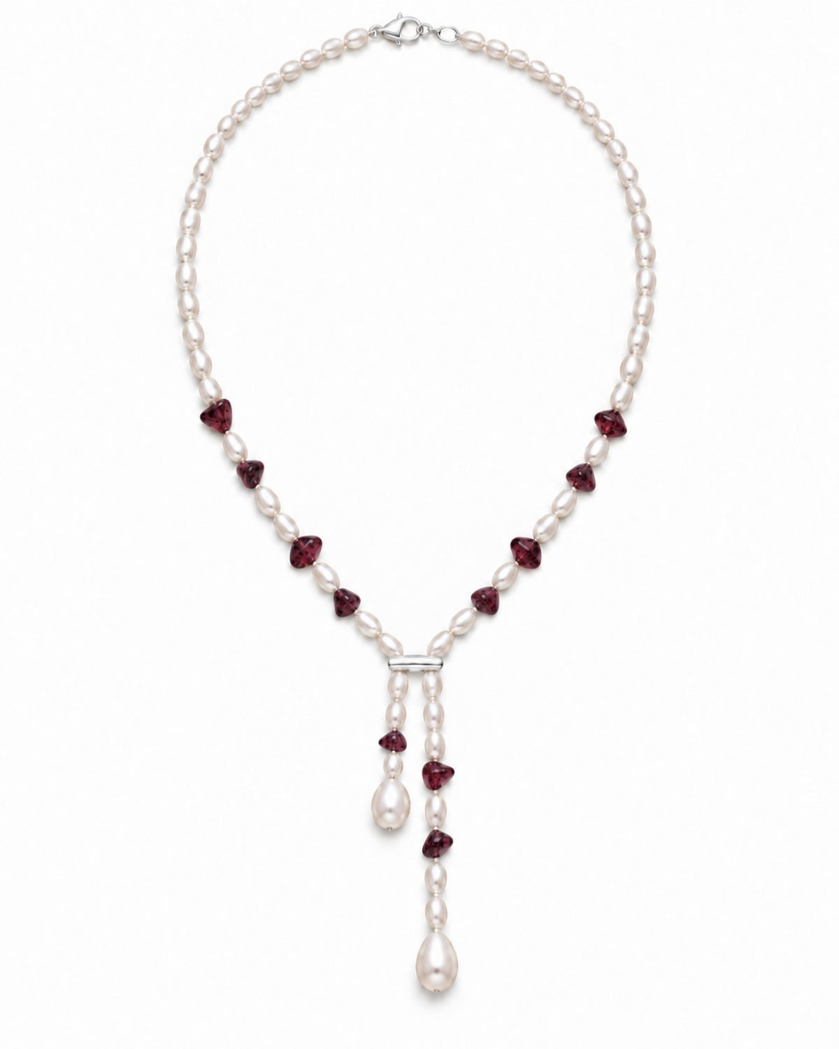 Freshwater pearl Y necklace – garnet
