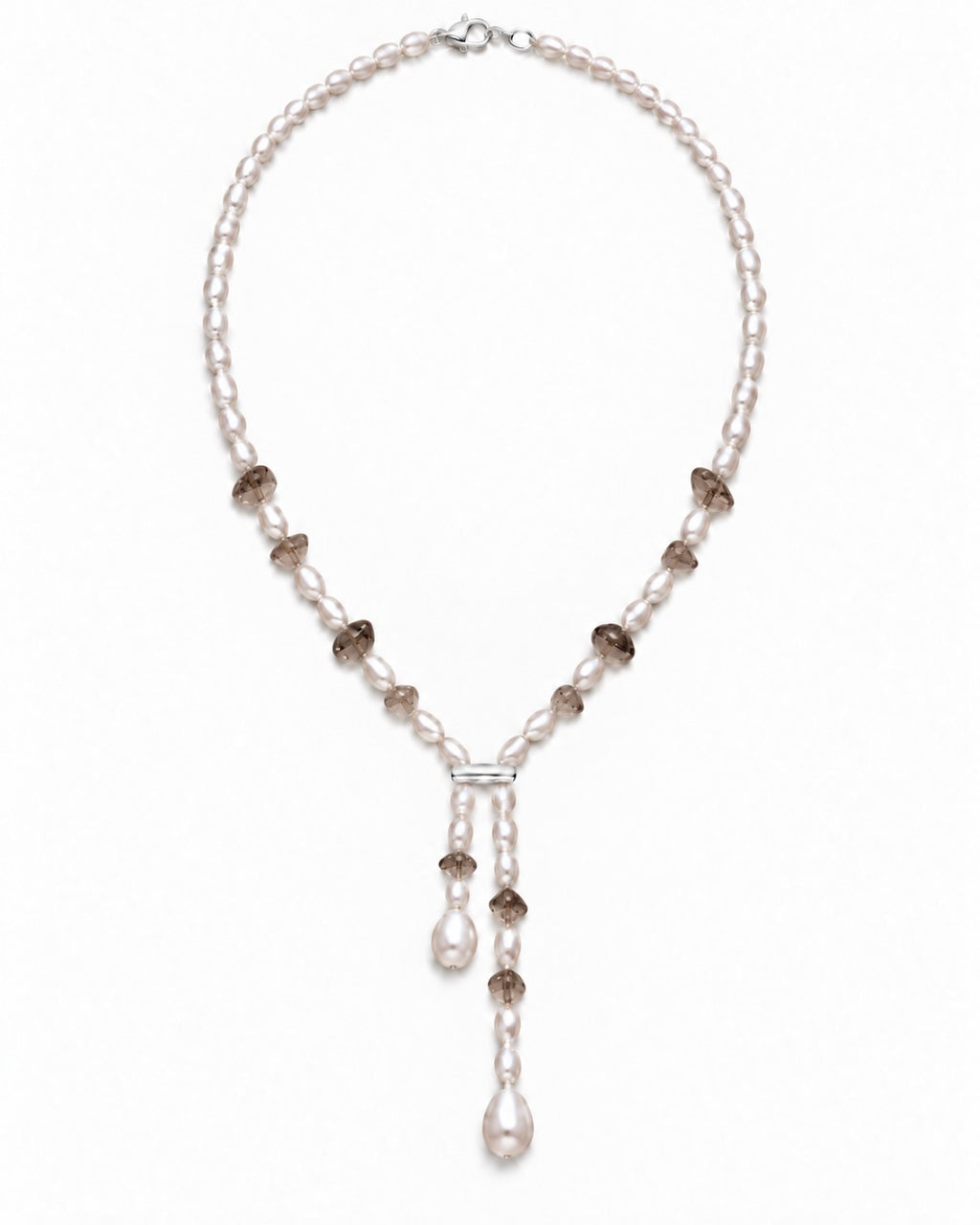 Freshwater pearl Y necklace – smoky quartz