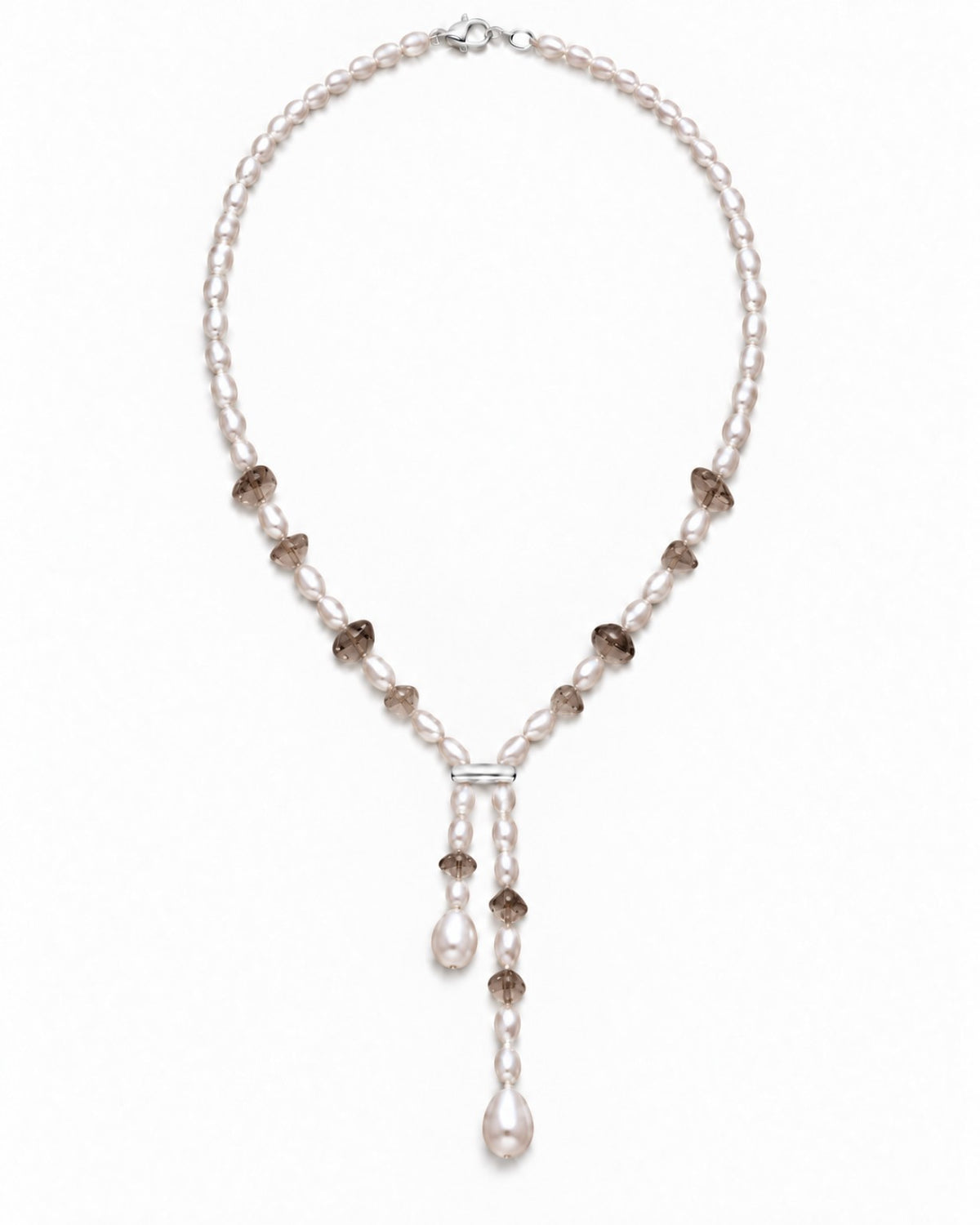 Freshwater pearl Y necklace – smoky quartz